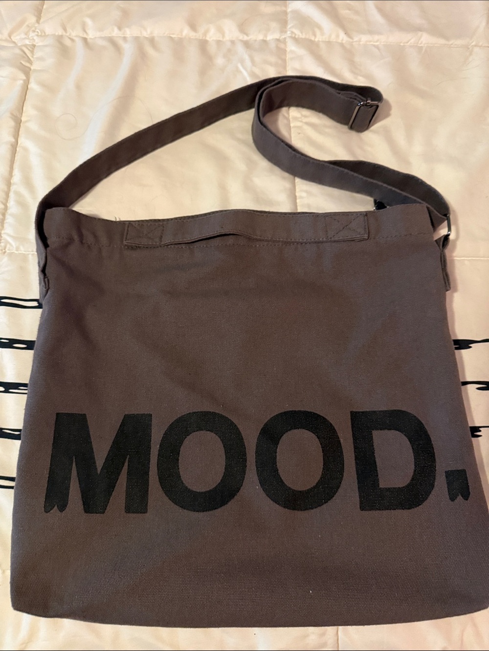 MOOD. Graphic Gray Canvas Crossbody Bag